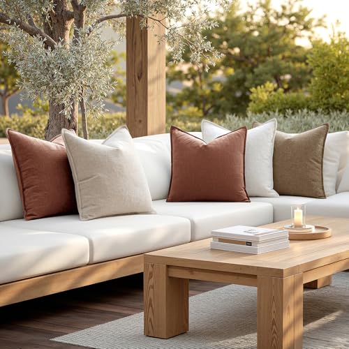 Image of MIULEE Decorative Linen Pillow Covers 20x20 Inch Rust Red Boho Farmhouse Neutral Couch Throw Pillows for Bed Pack of 2 Accent Modern Pillowcase Sofa Livingroom Home Decor