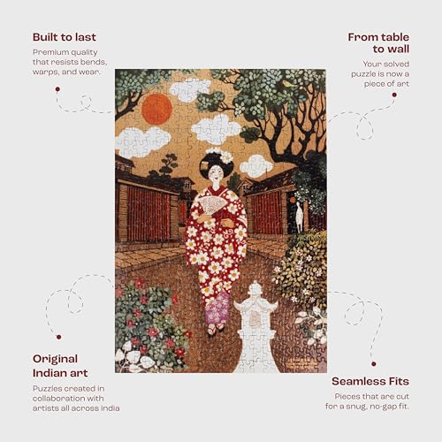 Image of Jigsaw Puzzle Rectangular 500 Pieces - Girl in Kimono Theme by Mario Miranda Fun & Challenging Mind Games Puzzle Game Activity for Adults & Kids - Education Toy