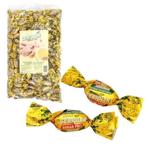 iChuches- Caramelos Sin Azúcar, Sin Gluten. Geriovit Jengibre, Miel Limon con Propolio, Menta Fuerte, Melisa y Jalea real, Jelly Stevia, Zumo Acido, Geriov, Anis. (Jengibre-Limón S/A)