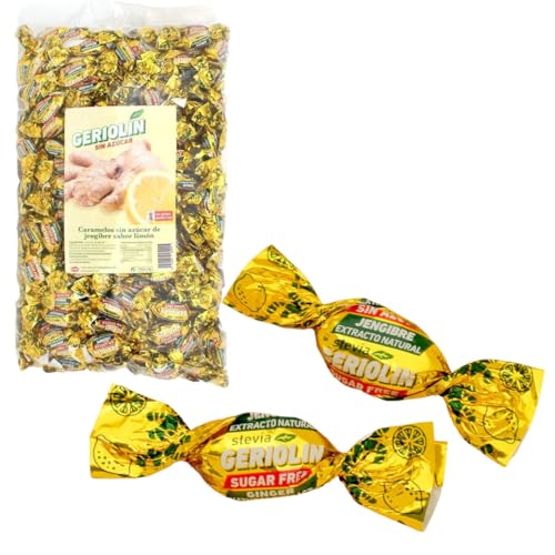 iChuches- Caramelos Sin Azúcar, Sin Gluten. Geriovit Jengibre, Miel Limon con Propolio, Menta Fuerte, Melisa y Jalea real, Jelly Stevia, Zumo Acido, Geriov, Anis. (Jengibre-Limón S/A)