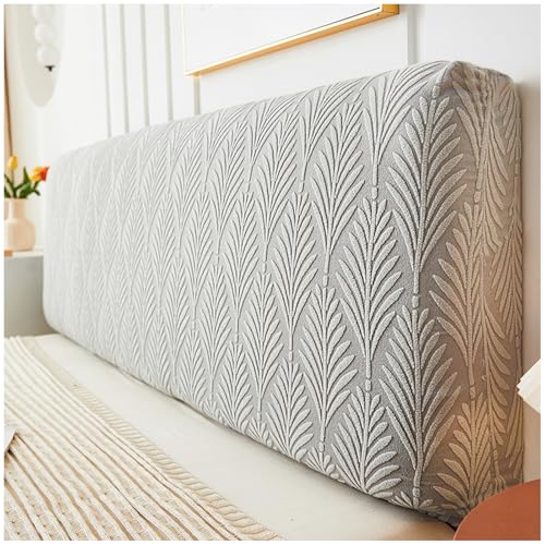DATOUJL Funda para Cabecero Elástica, Jacquard-Hojas Cubierta para Cabecero de Cama Antipolvo Lavable, para Cabecero Tapizado, Cama Individual Matrimonio (Gris,150cm)