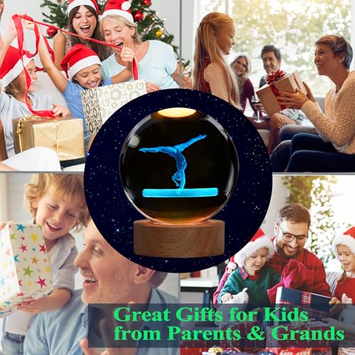 Image of Gymnastics Night Light, Gymnastics Gifts for Girl, Gymnastics 3D (3.15 in) Crystal Ball Night Light with Remote Upgraded Lamps with 16 Color for Birthday Xmas Cool Room Decor for Boys Girls