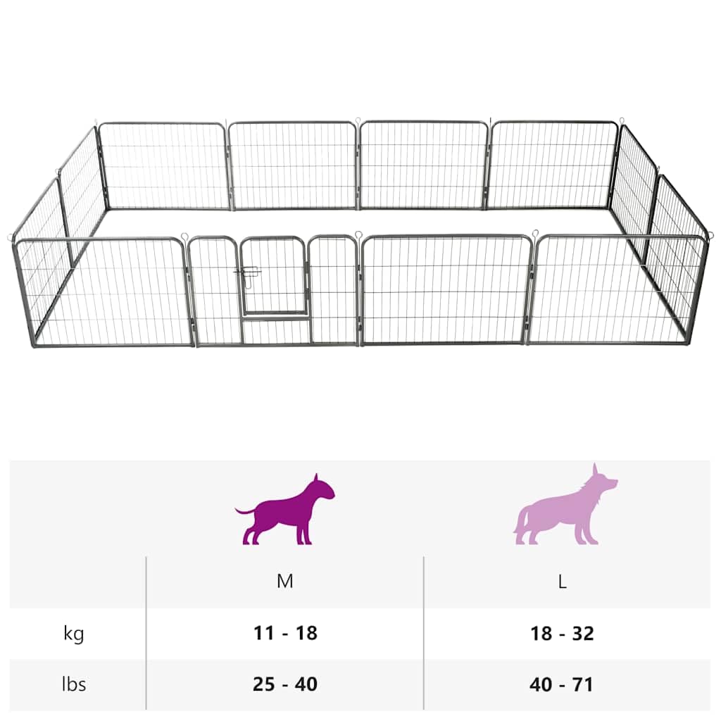 Parque para perros con 12 paneles de acero con recubrimiento en polvo, 80 x 60 cm, color negro, con puerta batiente, cerrojo de seguridad, plegable, portátil, para exterior, interior, jardín