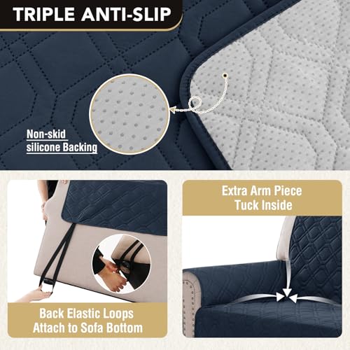 H.VERSAILTEX Couch Cover 100% Waterproof Sofa Covers 3 Seater Triple Non-Slip Couch Cover Sofa 3 Seater Pet Friendly Modren Furniture Protector for Pets, Dogs, Cats, Kids (Large 68", Navy) by H.VERSAILTEX - Used condition - Image 5