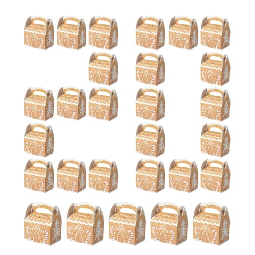 Cajas de regalo para de Navidad – Paquete de 20 cajas de cartón reutilizables con asas, recipientes decorativos para caramelos y galletas | Paquete de regalo navideño para amigos