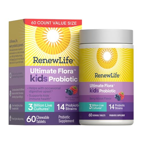 Renew Life Ultimate Flora Kids Probiotic Capsules, Berry-licious, 60 Chewable Tablets