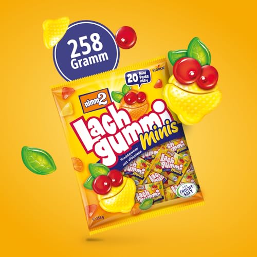 nimm2 Lachgummi Minis – 1 x 258 g (20 Mini Packs) – Fruchtgummi mit Fruchtsaft und Vitaminen – Einzeln verpacke Süßigkeiten-Tütchen 2