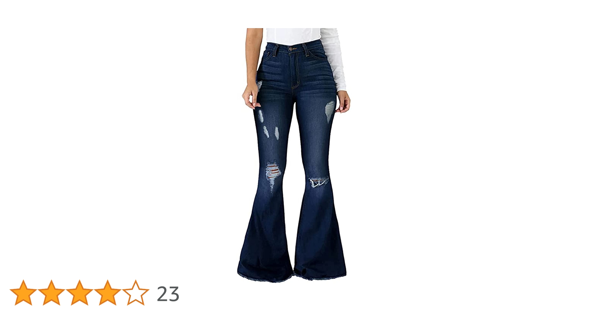 vunahzma Women's Bell Bottom Jeans Elastic Waist Ripped