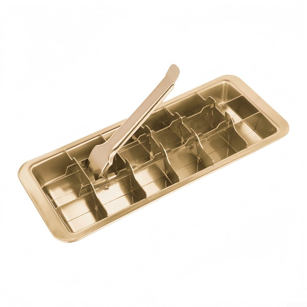 Vassoio per cubetti di ghiaccio in acciaio inossidabile con 18 fessure a leva, color oro, per congelamento rapido, strumento per cocktail bar, whisky, caffè, feste, casa, cucina, 28,5 x 12 x 3 cm