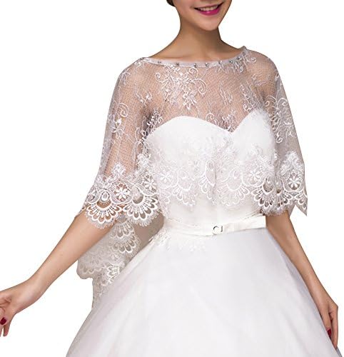 ZAHY Women's Wraps Cape Lace Shawl for Wedding Dresses (White O)