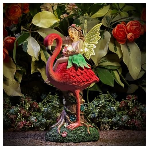 ArtTerpnica Solar Fairy & Flamingo Garden Decor Statue, Outdoor Funny Solar Light Decoration for Yard, Patio, Lawn, Unique Housewarming, Birthday Gift for Women, Mom, Grandma