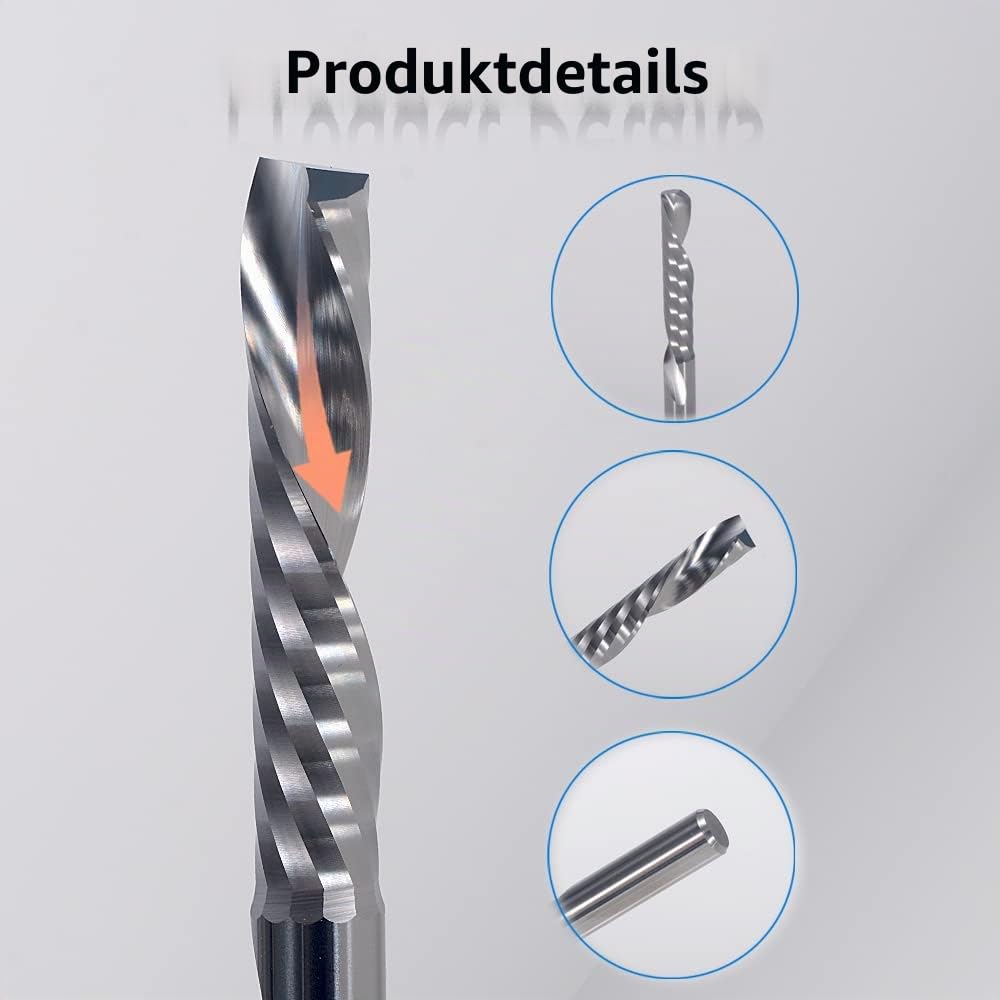 EU_HOZLY 10 Stück Single Flute Down Cut Spiralschaftfräser 1/8 Zoll Schaft mit (0,078 Zoll) 2 mm Schnittdurchmesser, (0,472 Zoll) 12 mm Schnittlänge für Holz-Acryl-Aluminium-Kunststoffplatte