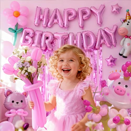 Image of 260 Pink Long Balloons for Balloon Garland Thickening Skinny Latex Twisting Animals Modeling Christmas Birthday Wedding Party Festival Decorations 100pcs