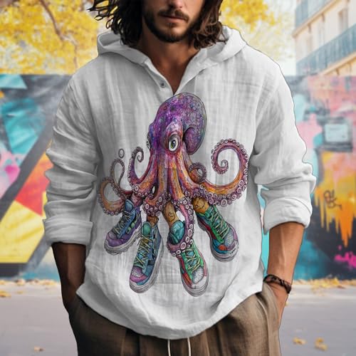 Casual Hoodies for Men Graphic Print Long Sleeve Sweatshirts Pullover Button Up Hooded Shirts Trendy Hoodie2