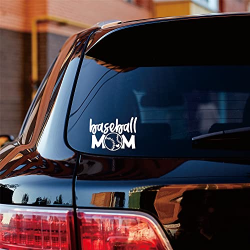 Image of White 6 Inches - Baseball Mom Heart Inside Text Sticker Decal Vinyl - No Background Die Cut for Car Boat Laptop Cup