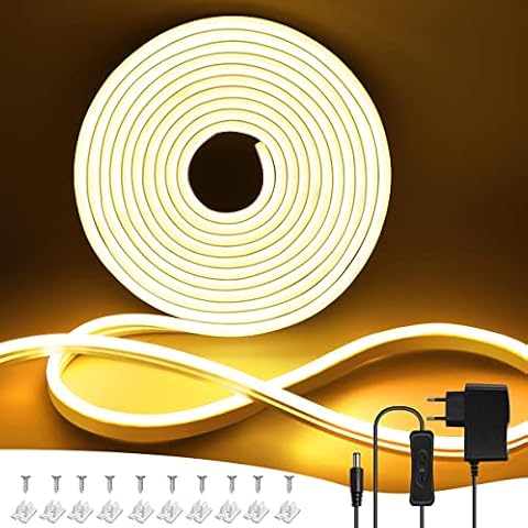 ARKOCHIC LED Strip Warmweiss,Flexibler Neon LED Streifen,5M Licht mit 12V Netzteil, 3000K LED Lichtband, IP65 wasserdicht Cover
