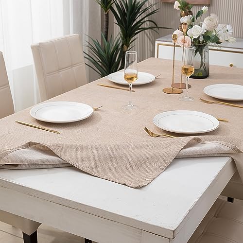 Image of HOKIPO Poly Jute Dining Rectangular Table Cloth 4 Seater 40X60 Inches Table Cover, Beige (IN361-BGE)