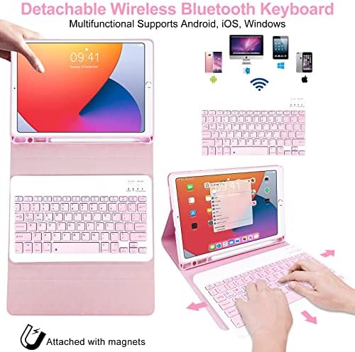 Lachesis iPad Keyboard Case 10.2" 9th/8th/7th Gen for iPad 2021/2020/2019, Wireless Detachable BT Keyboard Case with Pencil Holder Compatible for iPad 10.2"/ iPad Air 3/ iPad Pro 10.5