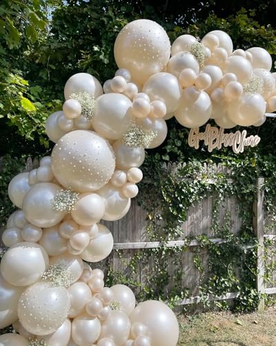 Image of 118Pcs Pearl Balloon Garland Arch Kit - Wedding Party Decorations with Pearl White Sand Double Stuffed Pearl Ivory Balloons for Engagement Bridal Shower Birthday Baby Shower Party Decorations
