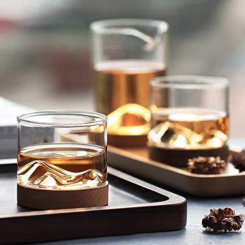 Whiskey Glass Mountain Fuji Style Wine Glass Teacups With Wooden Bottom - Infusing Coffee, Milk, Tea #TOP3