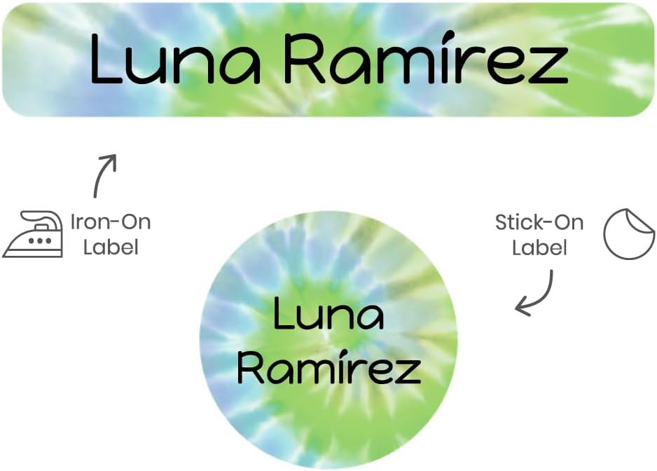 Name Bubbles - Custom Name Tags - Personalized Daycare, School, & Camp Labels (74), Iron-On & Stick-On (Tie-dye Green)