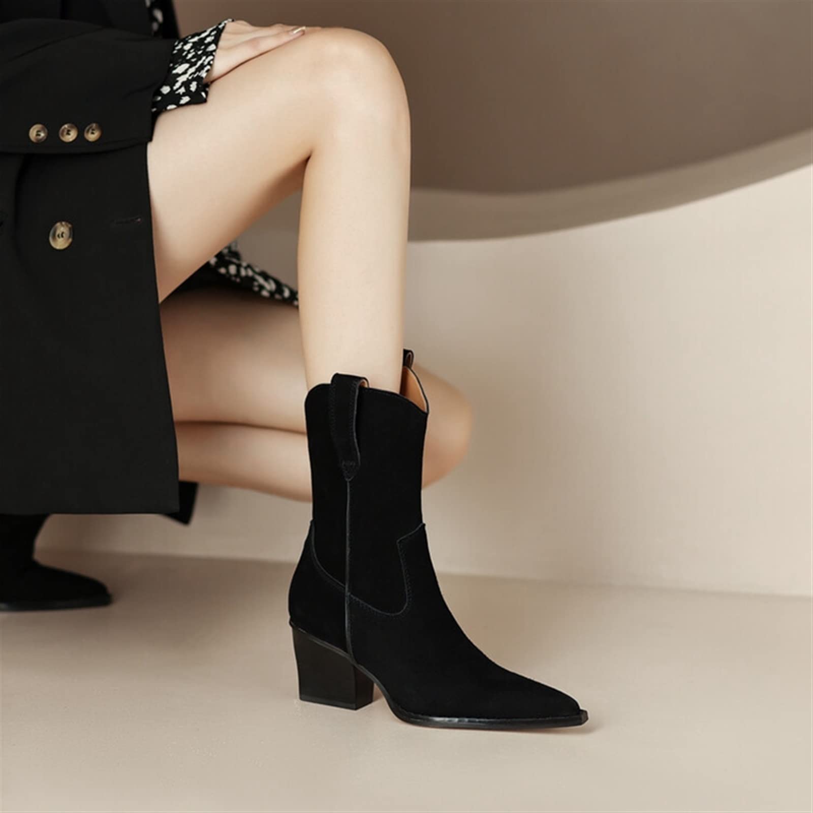 Buty damskie Jesienne buty damskie Buty dżinsowe Damskie buty ze szpiczastym noskiem Grube obcasy Buty damskie Zimowe krótkie buty typu western Damskie buty dżinsowe.