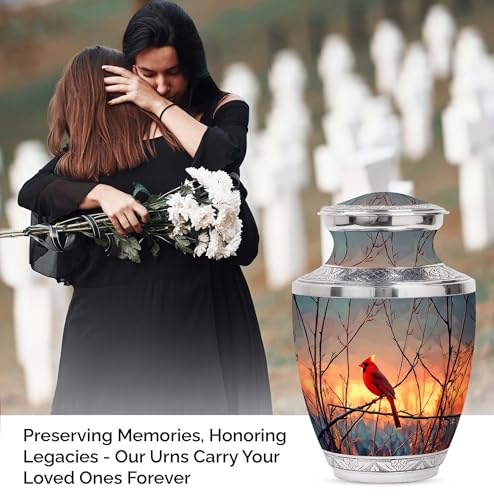 Image of Cardinal Bird Urn Mini Urns for Human Ashes Adult Man 1 Large & 2 Small | Large Burial Urn for Male & Female, Cremation Urns Human Remains