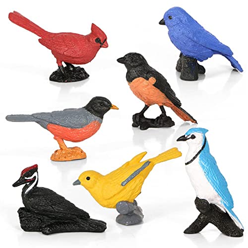 Newmemo Toy Bird Figures 7pcs Mini Bird Figurines for Kids Birds Cake Cupcake Topper Miniature Birds Animal Figure Oriole Robin Cardinal Bird Educational Toy Bird Cake Decoration Backyard Birds Toys