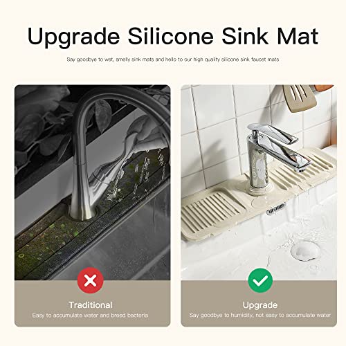 2Pcs Sink Splash Guards With Beveled Angles, 17.X5.5 Kitchen Sink Accessories - Silicone Sink Mat 3 In 1 With Drip Tray, Sponge Holder & Soap Dish ，For Kitchen Bathroom & Open Sinks （Off White& Clear） #TOP3