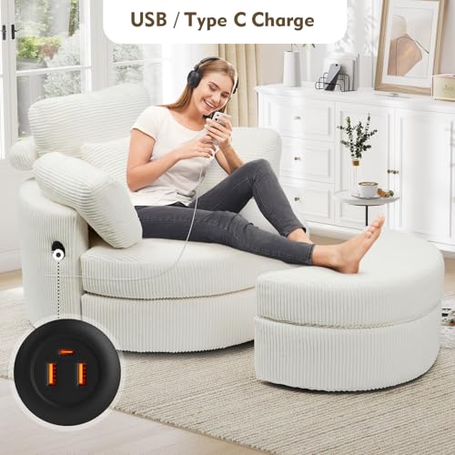 Sillón Giratorio Oversized Blanco con Otomán miniatura 5