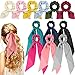 12 Pieces Satin Ribbon Hair Scrunchies Bunny Ear Hair Scarves with Solid Colors Bowknot Elastic Hair Bands Soft Bow Hair Ties Hair Ribbon Accessories for Women Girls Ponytail Holders, 2 Styles