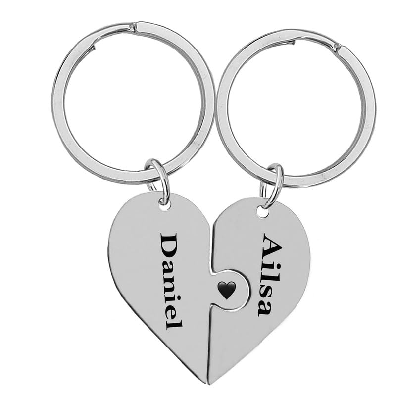 Valentine Gift Broken Heart Custom Message Silver Stainless Steel Keychain For Couple Holder - Bikes/Car/Double Key Ring/Office Home Keychain-image-44