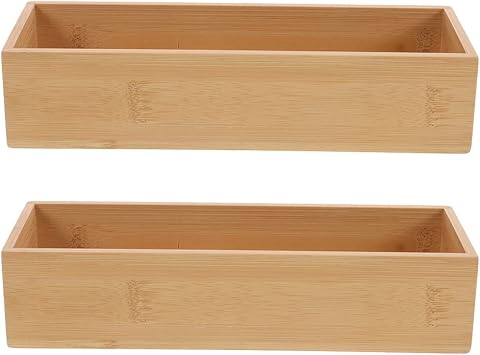 2pcs Small Bamboo Storage Boxes without Lid, Wooden Organizer for Home Sundries, Makeup and Jewelry Display, Desktop Craft Storage Containers