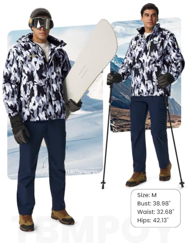 Image of TBMPOY Men's Winter Jackets Skiing Waterproof Snow Thick Fleece Lined Hooded Utility Cold Weather Warm Outdoor Ice Work