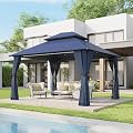 Aoxun 12x10 Gazebo with Double Roof & Mosquito Netting Outdoor Heavy-Duty Party Tent, Patio Tent with Zipper Screens - Backyard Garden Lawn Shelter Includes Wind Ropes Expansion Bolts, Blue
