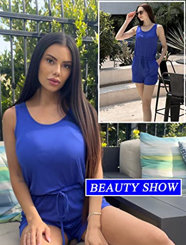 Image of ADOME Rompers for Women Summer Sleeveless Scoop Neck Tank Top Casual Short Jumpsuit Rompers with Pockets