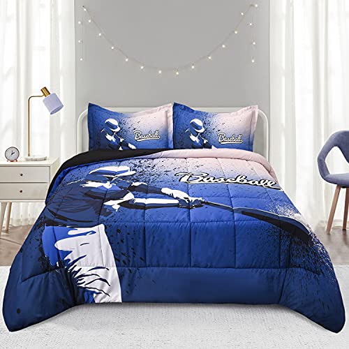 Homechoice Decor Sport Theme Baseball Player 3D Printed Comforter Set, Twin 2 PC Lightweight Bedding Set, All Season Down Alternative Quilted Duvet for Child Teen Gift, Microfiber (LQ-16)