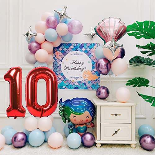 Image of 1pc Red Balloon, 40 Inch Number 10 Foil, for Birthday, Anniversary, Wedding Decorations