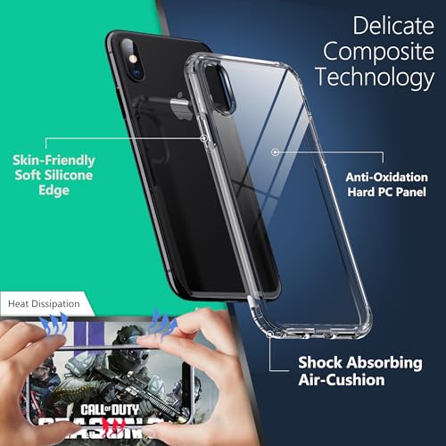 Image of ONES for iPhone Xs Max Slim Case Clear, [PC + TPU Hybrid][Military-Grade Drop Protection][Anti-Yellowing], Shockproof Silicone Hard Cover, Transparent Case