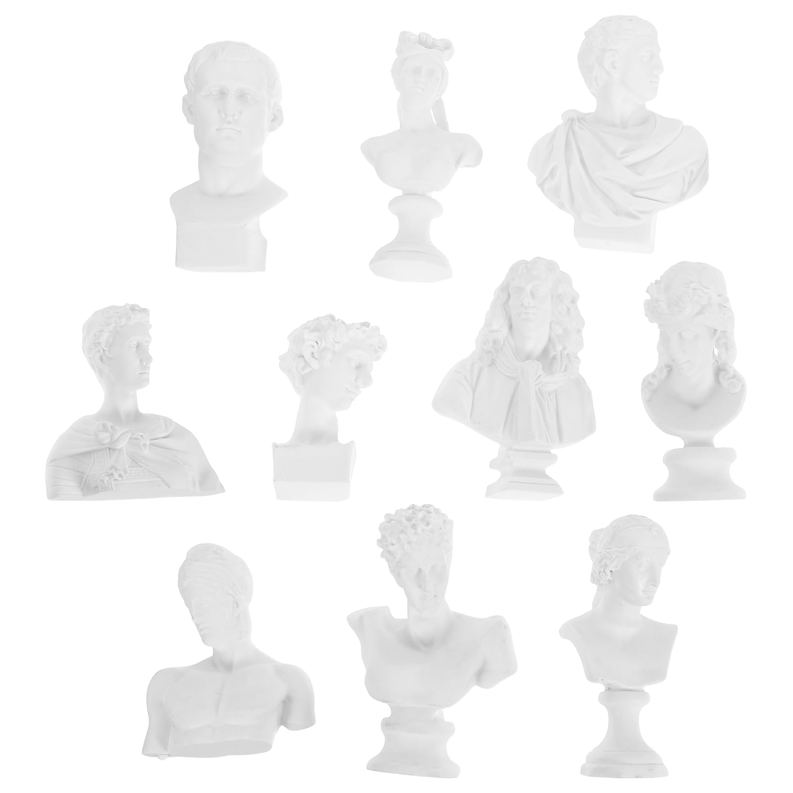 Artibetter Resin Portrait Ornaments - 10pcs Greek Bust Statues, Mini Head Statue, Classic Mythical Figure Heads for Home Decor Art Display
