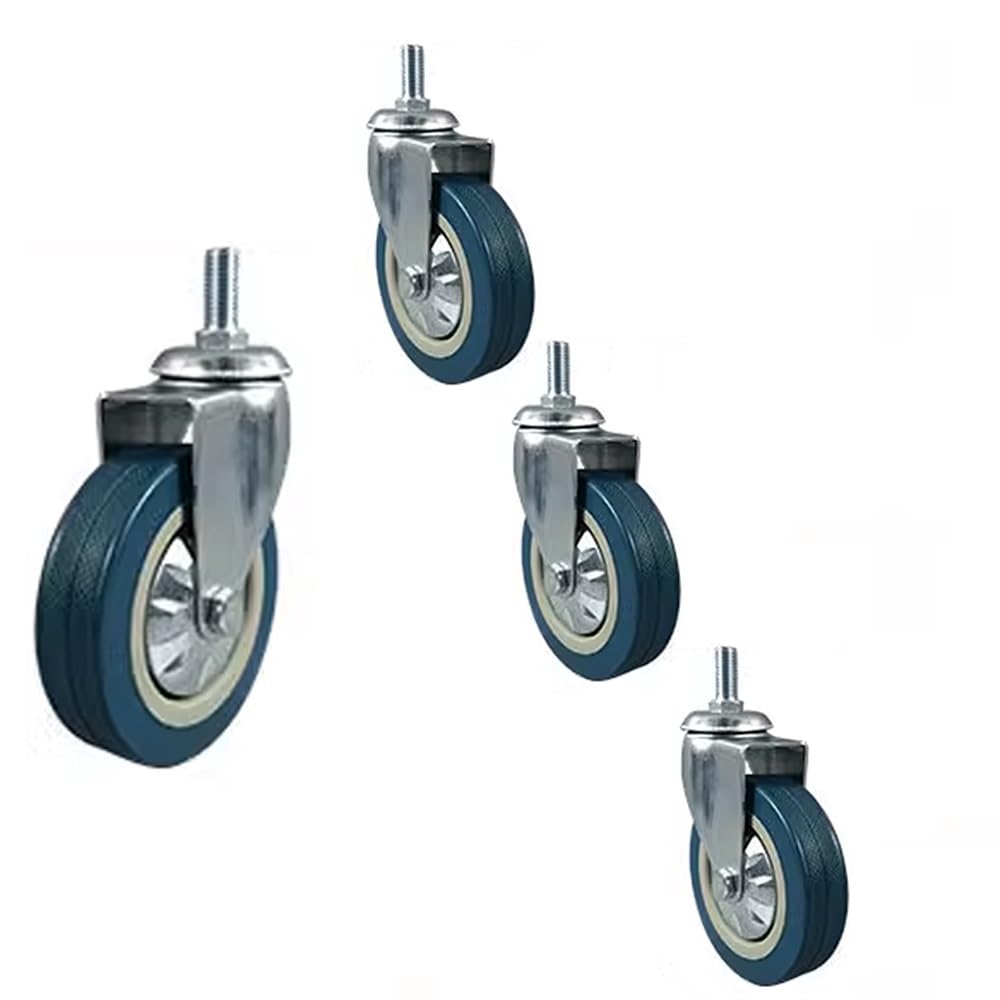 4 Pezzi Ruote Pivottanti 3/4 inch, Ruote Stelo Filettato Silenziose M12, Ruote in Gomma con Freni per Carrello, Scaffale di Stoccaggio(Swivel,4 inch)
