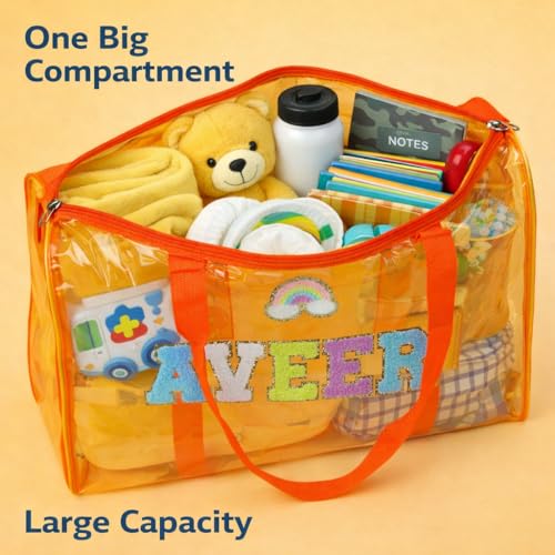 Image of AICA Personalized Name Embroidered Letters & Patch Duffle Bag for Kids Boys & Girls Age 1-18 Years Age Group (Orange) | Gift for Boys Girls Kids