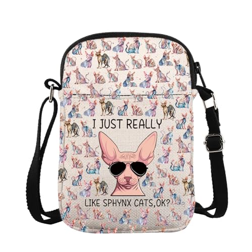 Sphynx - Bolso cruzado con texto en inglés "I just Really Like Sphynx Cats Messenger Bag Hairless Cat Lover Owner Mama Shoulder Bag, Sphynx Cats Cb, 15*21*2cm
