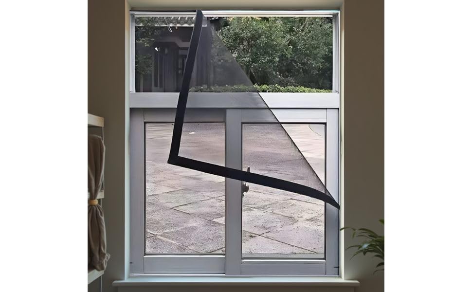 Image of DM DASII Pre-Stitched Window Mosquito Net Self-Adhesive Velcro, Washable & Reusable Mesh, Durable Insect & Bug Protection for Windows & Doors (4ft x 5ft, Grey)