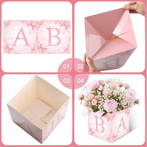 Image of Bucherry 6 Pcs Baby Shower Centerpiece Boxes with 'baby' Letters Flower Boxes Tables Decoration for Girl Baby Shower, Birthday, Gender Reveal Party Favors(Pink,Pink Bow)