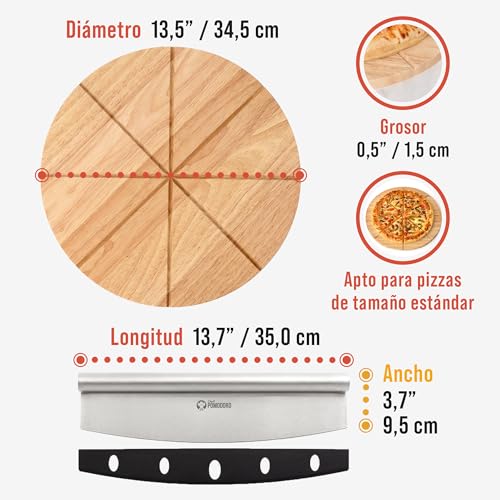 Miniatura 2 de Chef Pomodoro - Juego De Cortador De Pizza De 14 Con Cuchilla Oscilante Y Tabla Para Cortar Pizza Cuchilla De Acero Inoxidable Y Tabla De Madera Con Guía Para Cortar Pizza
