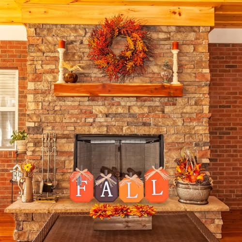 IDATOO Thanksgiving Decorations for Home, 2 PCs Rustic Fall Decor, Fall Decorations, Wooden Pumpkin Tabletop Sign Block Set for Home Halloween Farmhouse Living Room Harvest Mantel - Image 7
