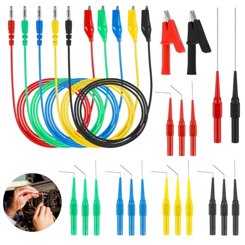 Image of 24Pcs Back Probe Kit, Banana Plug to Copper Alligator Clips Test Leads Kit with Alligator Clips, 0.7mm Back Probe Pins 4mm Banana Socket for Car Repairing Diagnostic