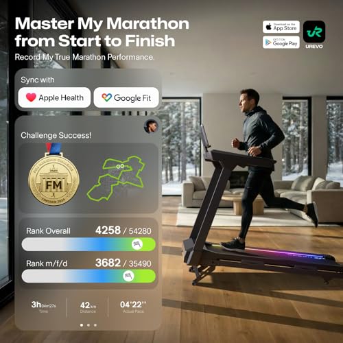 Image of 1st Smart Home Treadmill for Marathoner with Smart Calf Massager, UREVO Quiet Treadmills for Home with Dual Brushless 4.0 HP Motorized, 12.5 MPH Foldable Treadmill, 400 LBS Capacity