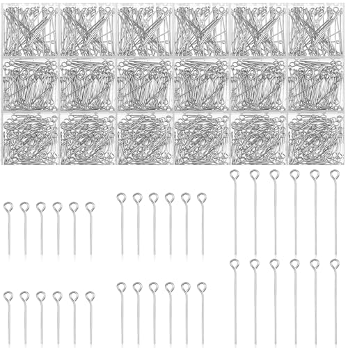 Junkin 1400 Pcs Mix Eye Pins for Jewelry Making 3 Sizes Mix Silver